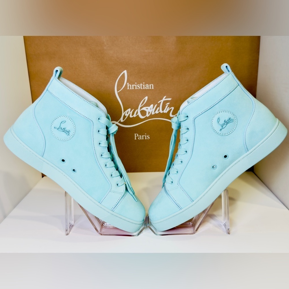 Christian Louboutin Louis Orlato High-top Men’s Sneakers Teal Suede/Velvet EU-44